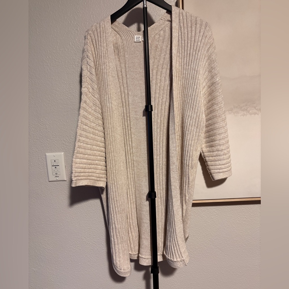 GAP Ribbed Open-Front Cardigan - Beige Cream